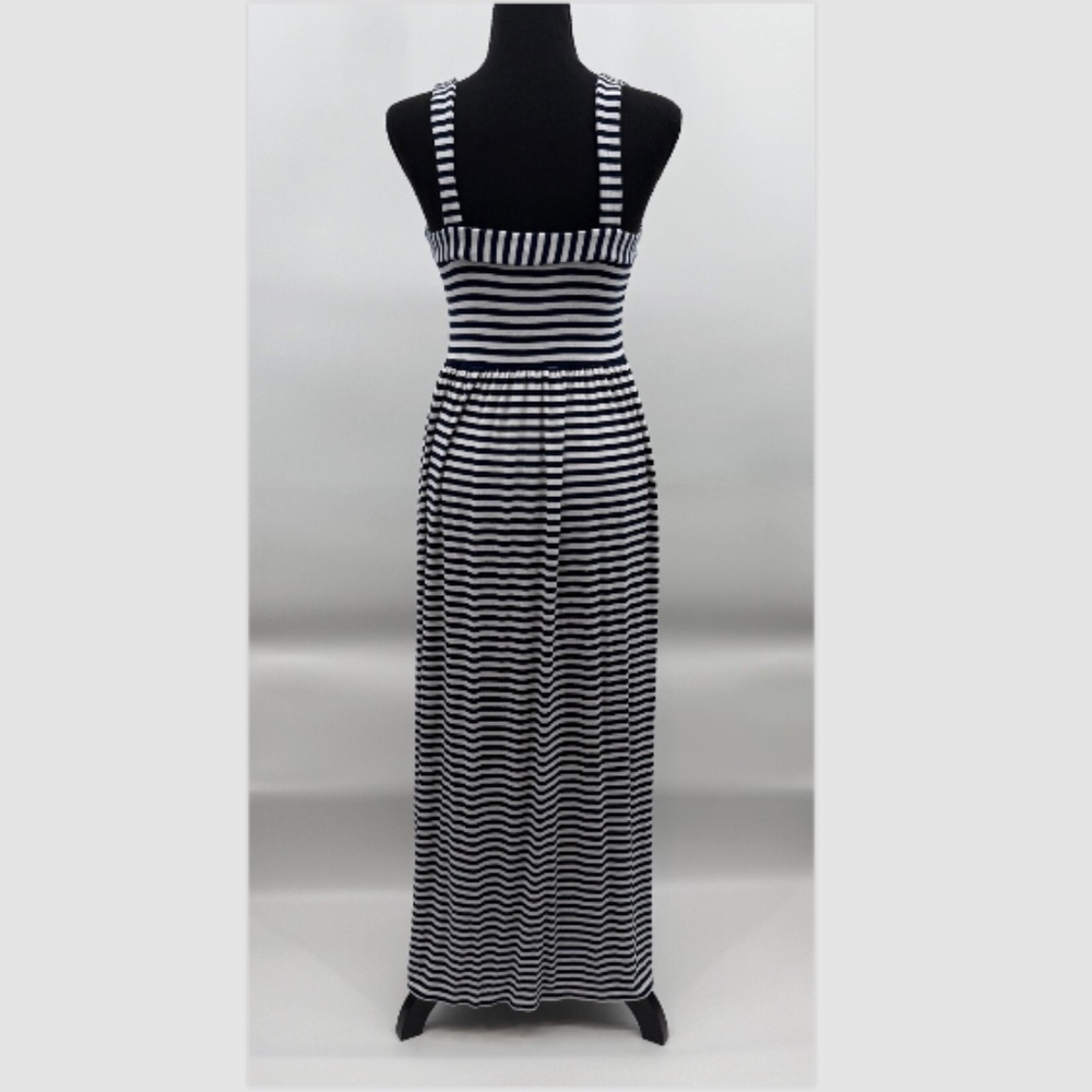 Loft Dress Women XS Petite White Blue Striped Sleeveless Long Coastal Nautical - Picture 5 of 11